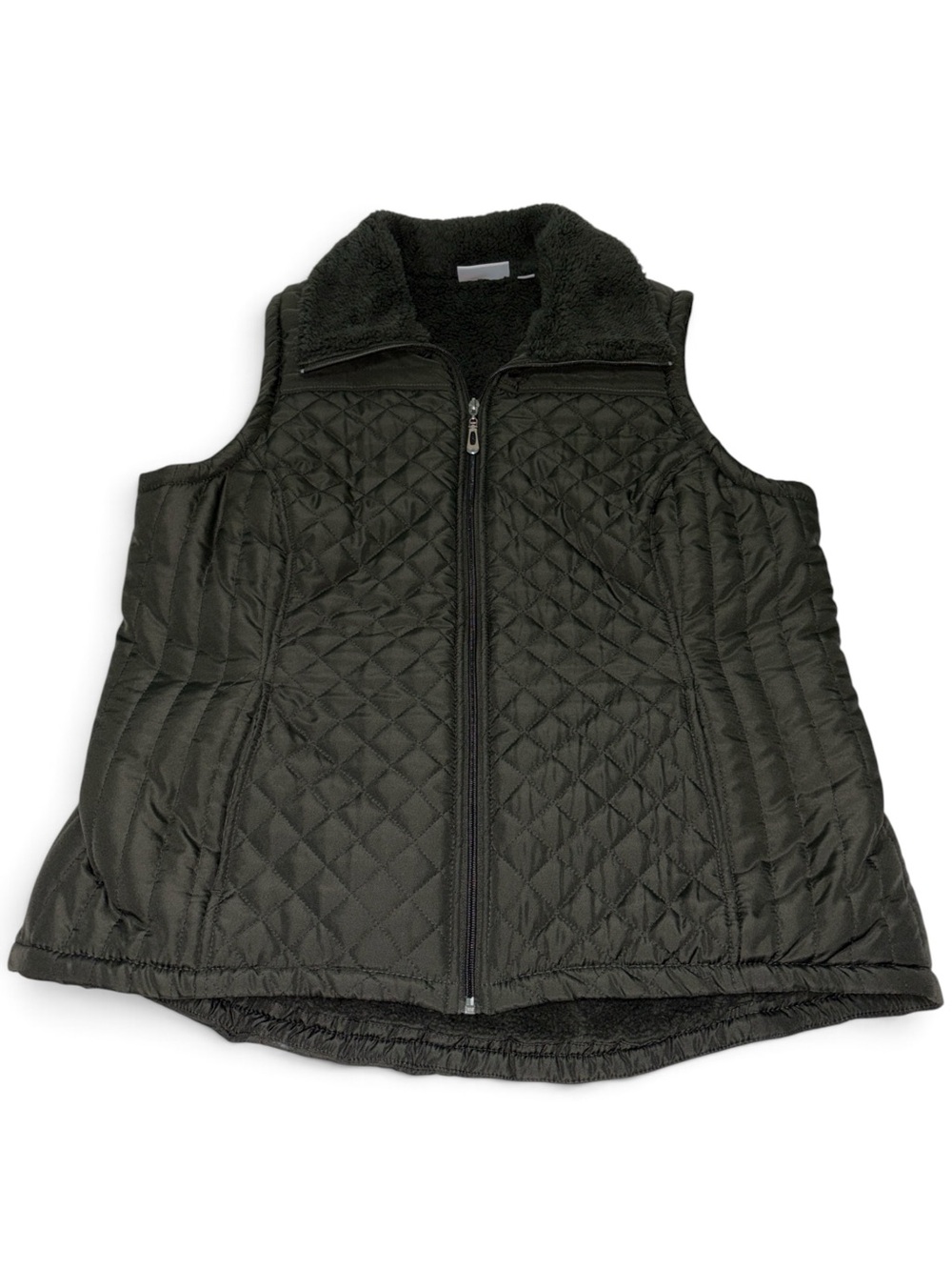 d&co Women’s Large Quilted Faux Sherpa Lined Vest Size Large Olive Green